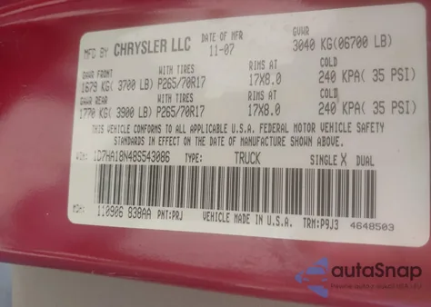 2008 Dodge Ram 1500 St/Sxt z USA, uszkodzony, nr VIN 1D7HA18N48S543086
